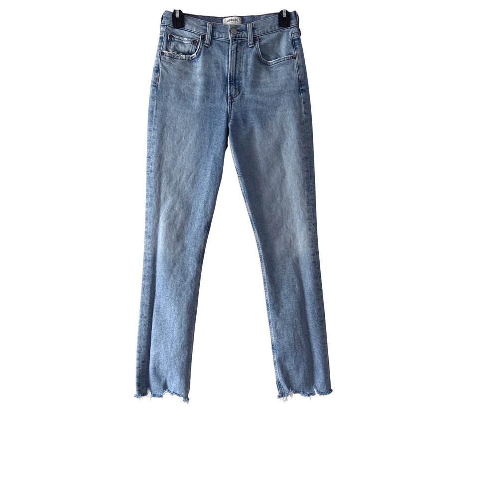 AGOLDE Womens 25 Jeans Riley High Rise Straight Light Wash Raw Hem